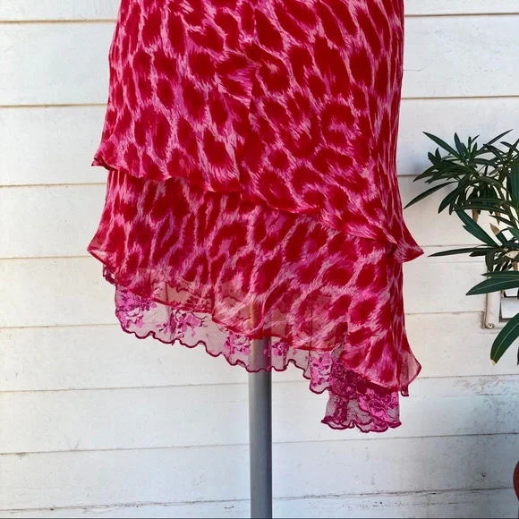 Vintage Betsey Johnson 90s 2000s Midi Animal Print silk asymmetrical red pink - Picture 3 of 16